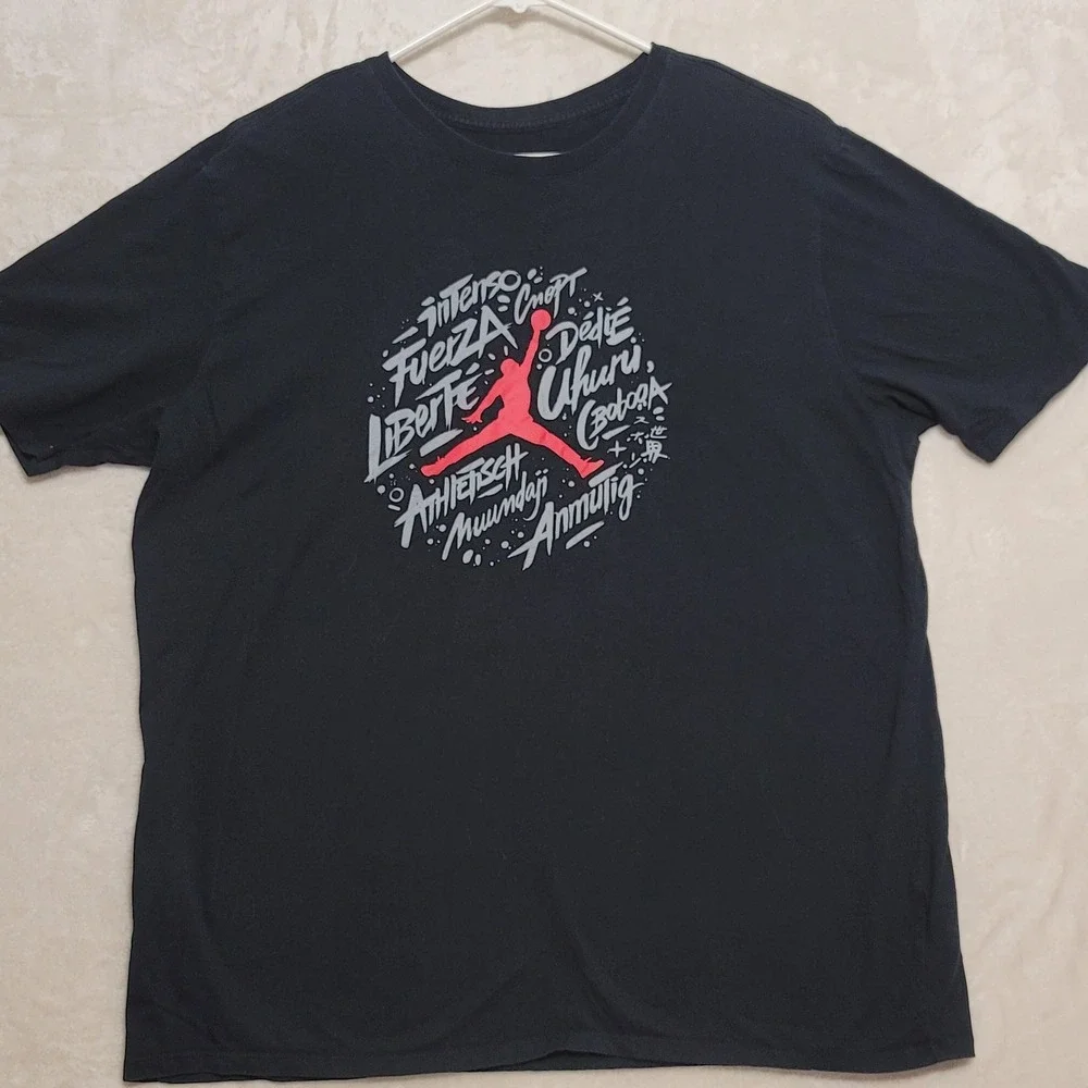 Jordan Shirt Mens 2XL Black Graphic Multilingual Jumpman Logo Liberty Athletic
